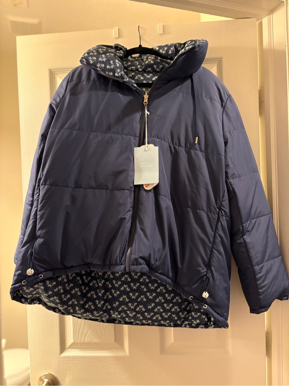 NWT Hill House reversible Edie puffer jacket floral navy size Large NWT